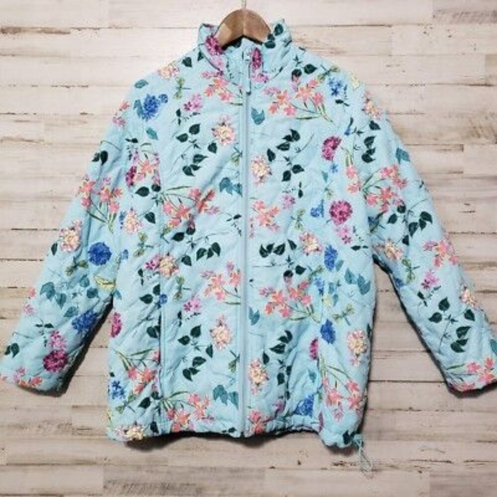 Vintage Blair quilted floral jacket turquoise, size small
